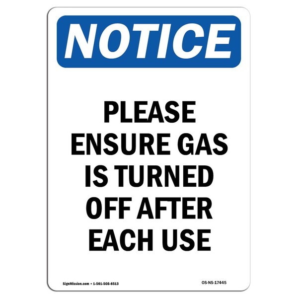 Signmission OSHA Sign, 14" H, 10" W, Aluminum, Please Ensure Gas Is Turned Off Sign, Portrait, 1014-V-17445 OS-NS-A-1014-V-17445 - main